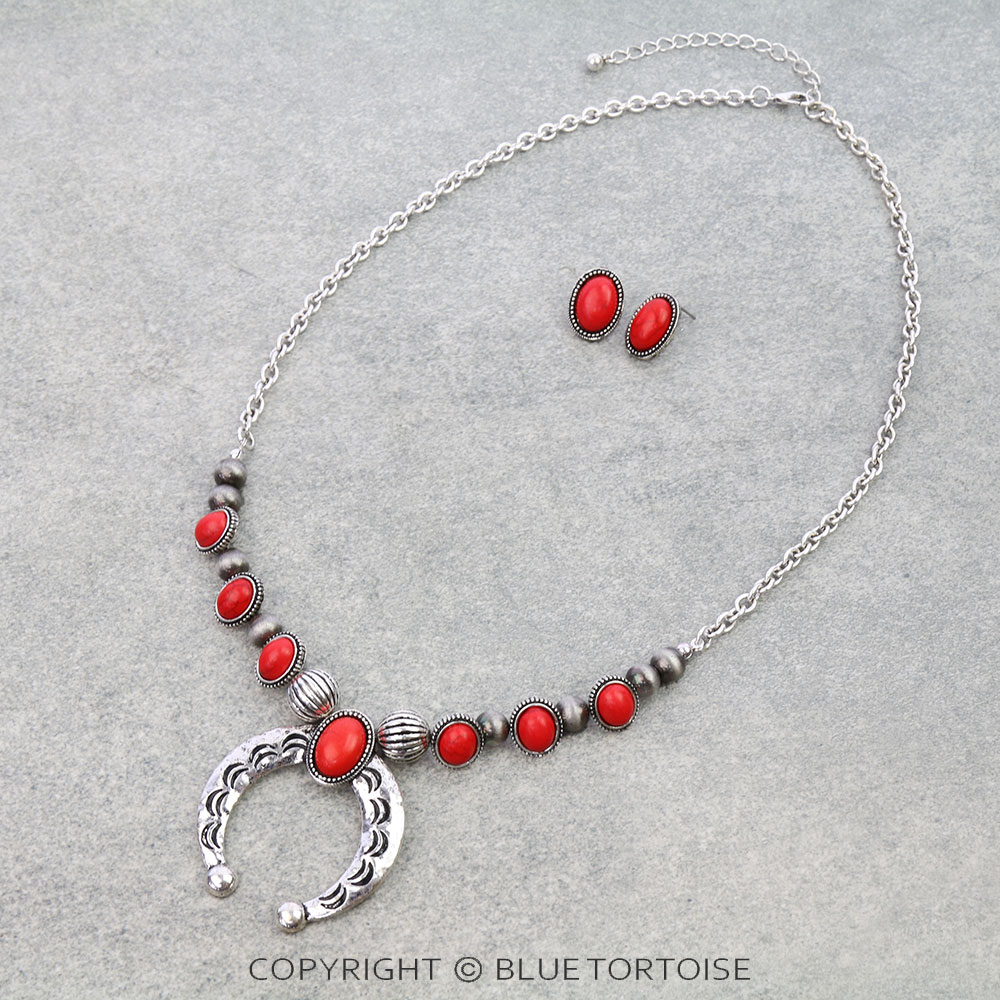 Western Squash Blossom Stone Necklace Set