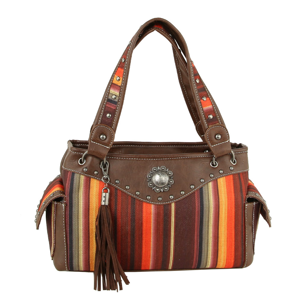 Aztec Printed Handbag with Faux Leather Tassel