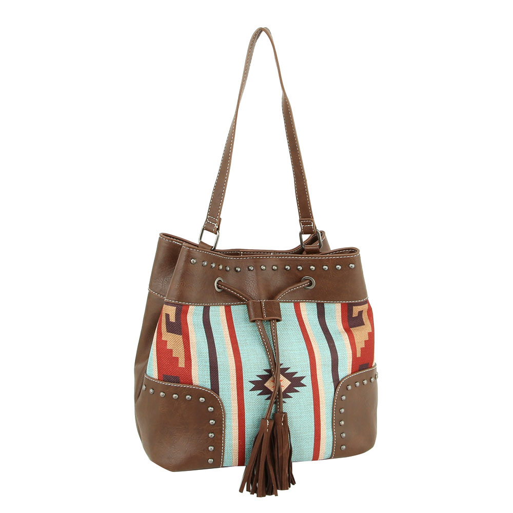 Aztec Printed Handbag with Faux Leather Tassel - Image 4