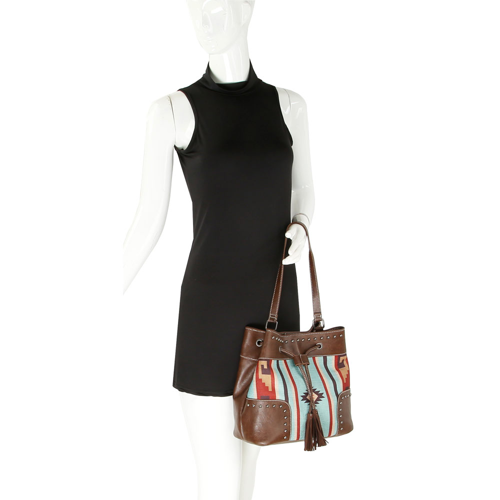 Aztec Printed Handbag with Faux Leather Tassel - Image 3