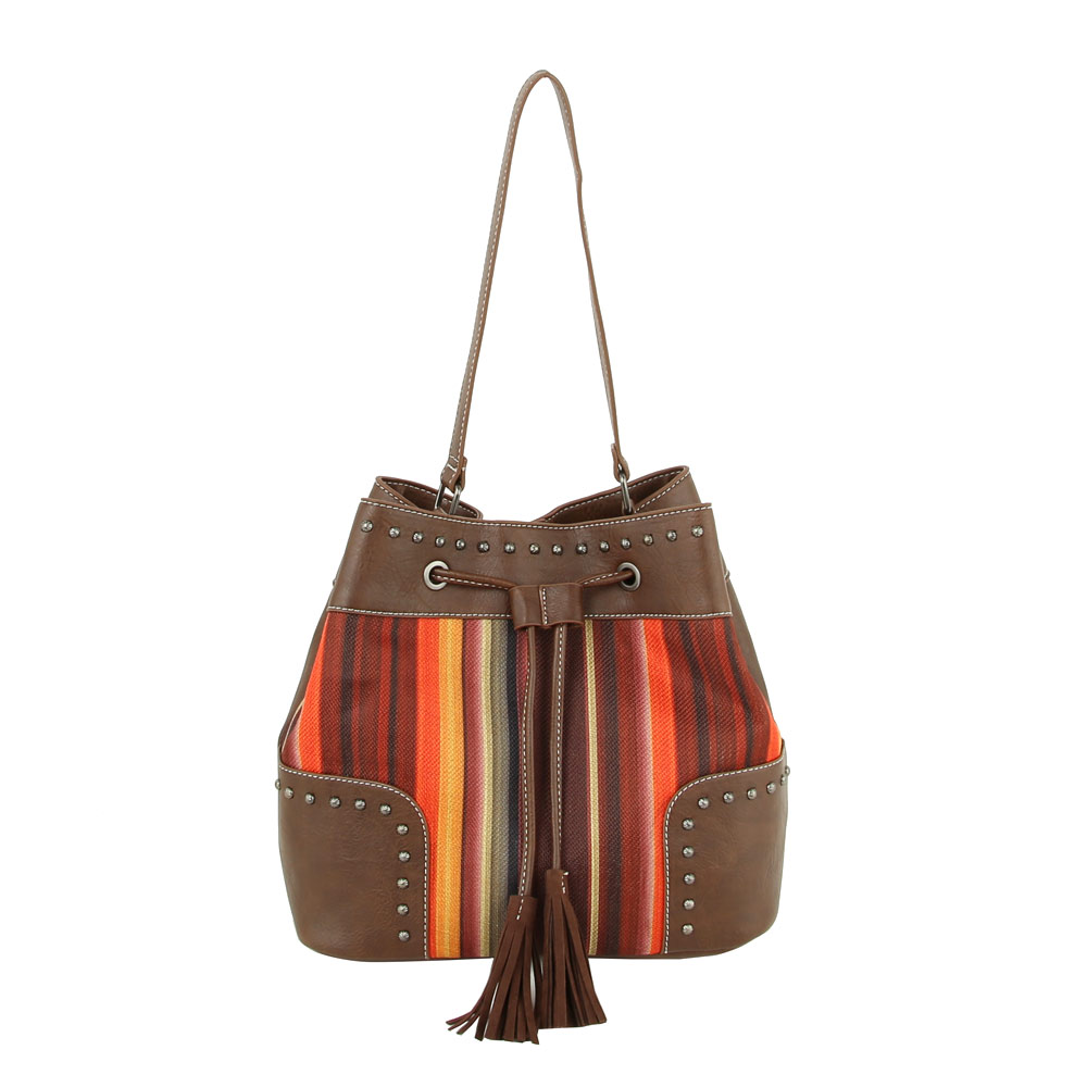 Aztec Printed Handbag with Faux Leather Tassel