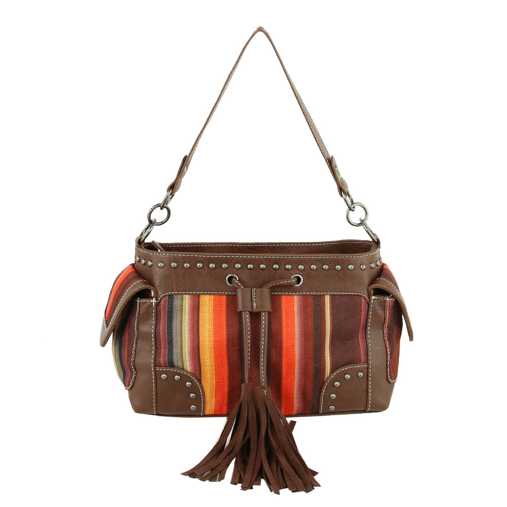 Aztec Printed Handbag with Faux Leather Tassel