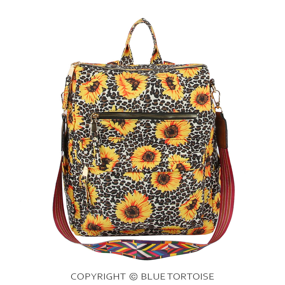 Sunflower and Leopard Printed Backpack