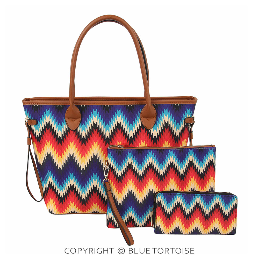 Aztec Pattern Printed Handbag with extra pouch and wallet