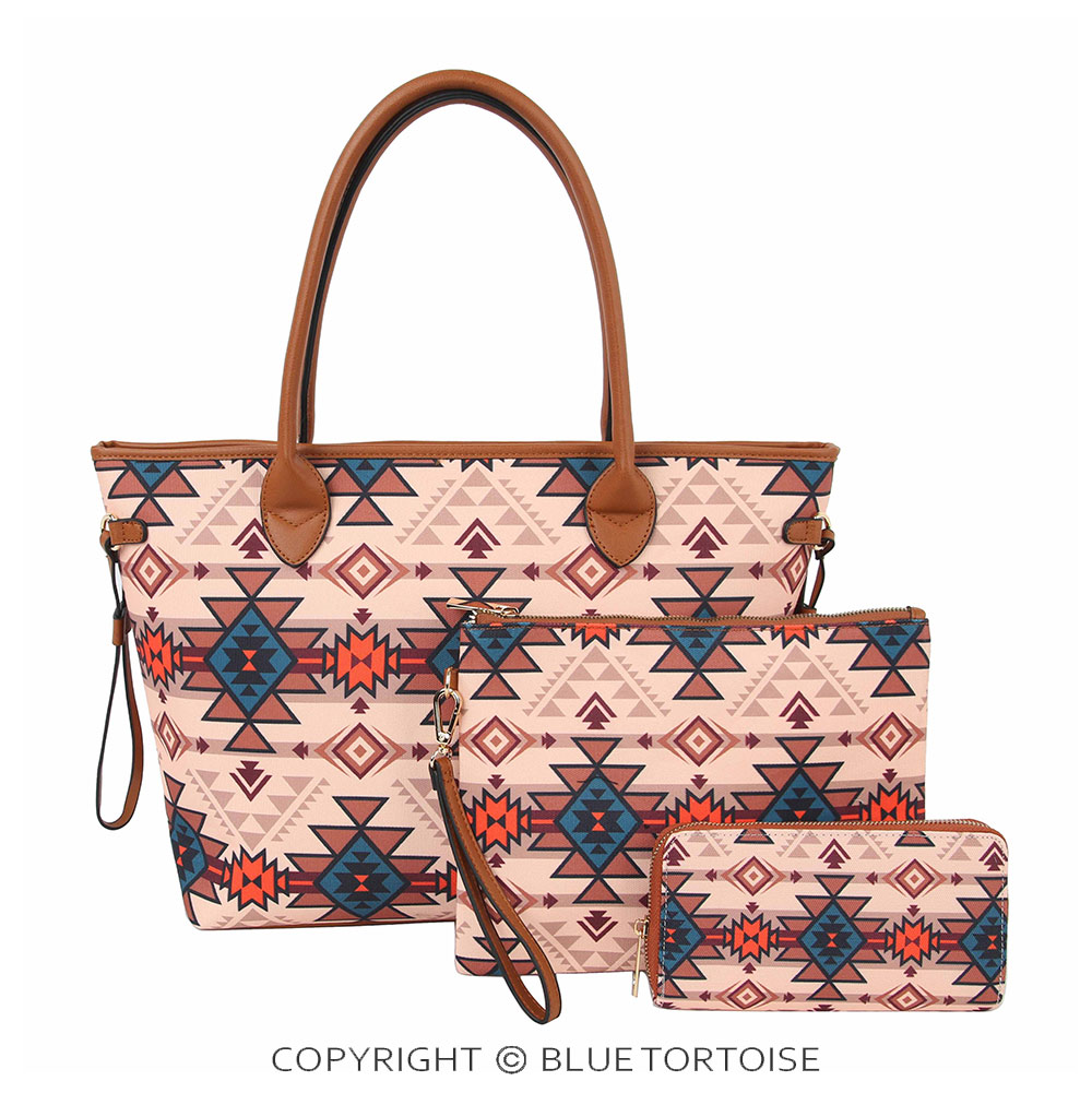 Aztec Pattern Printed Handbag with extra pouch and wallet