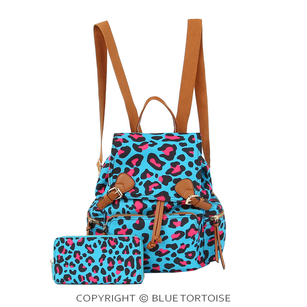 Blue Leopard Printed Backpack