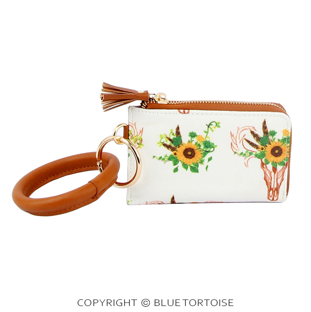 Sunflower Steer Head Printed Wallet with Keychain Bangle