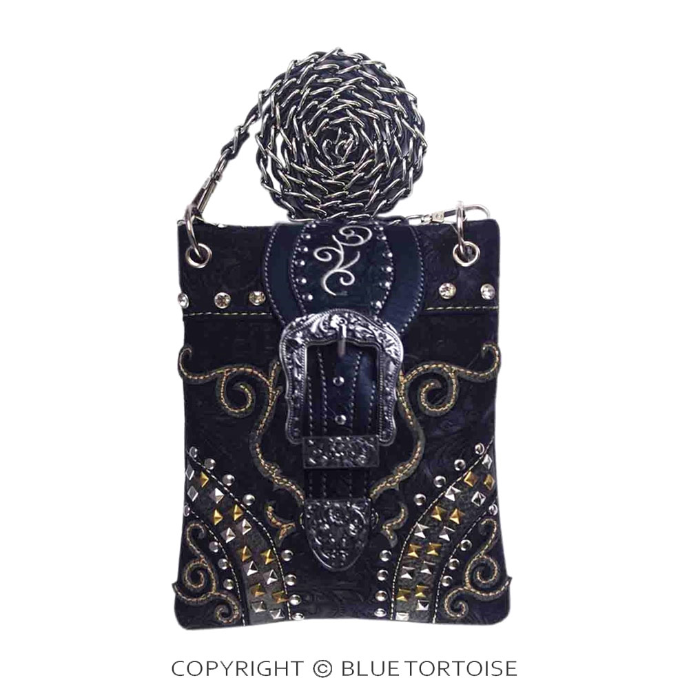 Swirly Vines Embroidery Faux Leather with Buckle Cross Body Bag