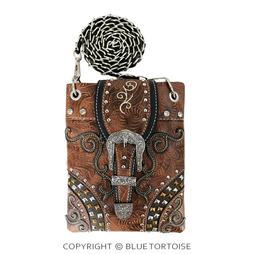 Swirly Vines Embroidery Faux Leather with Buckle Cross Body Bag