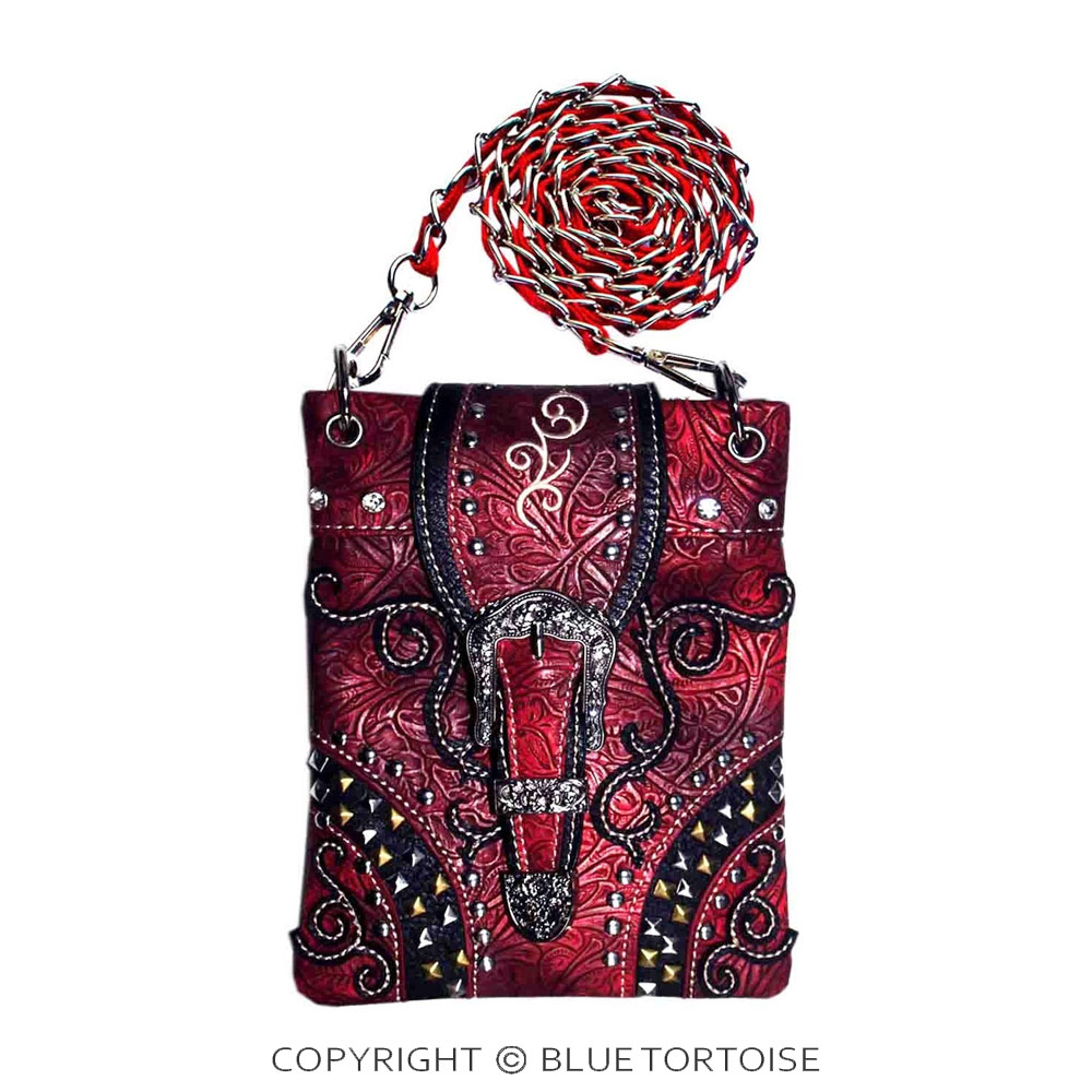 Swirly Vines Embroidery Faux Leather with Buckle Cross Body Bag