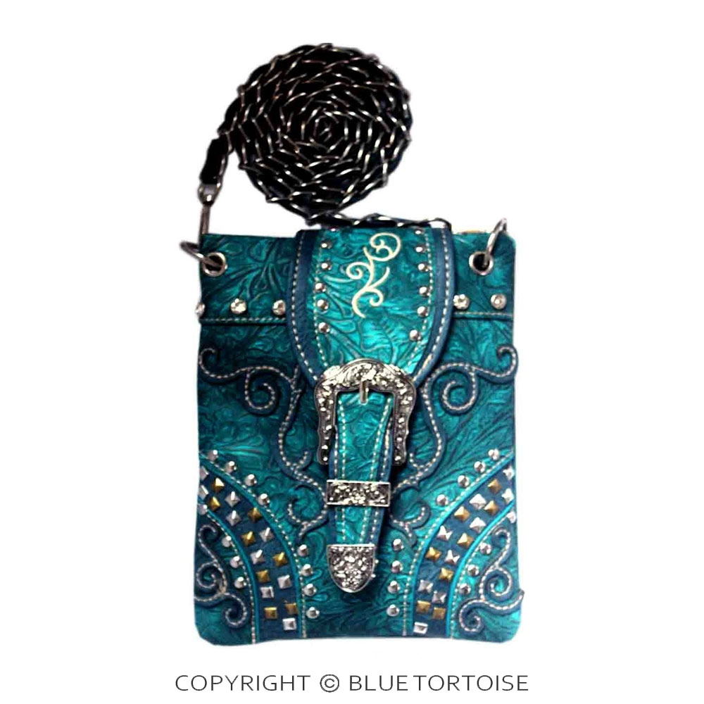 Swirly Vines Embroidery Faux Leather with Buckle Cross Body Bag