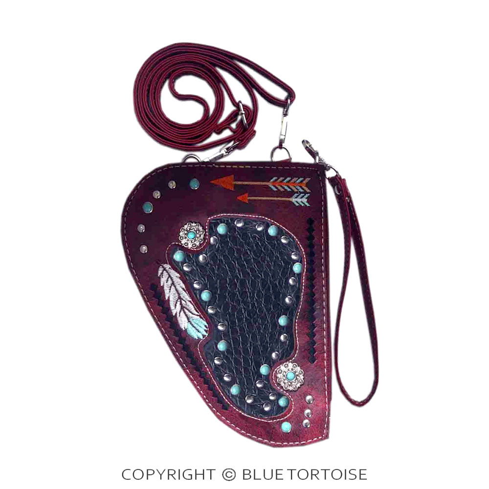 Western Concho Faux Leather Gun Shape Crossbody Pouch