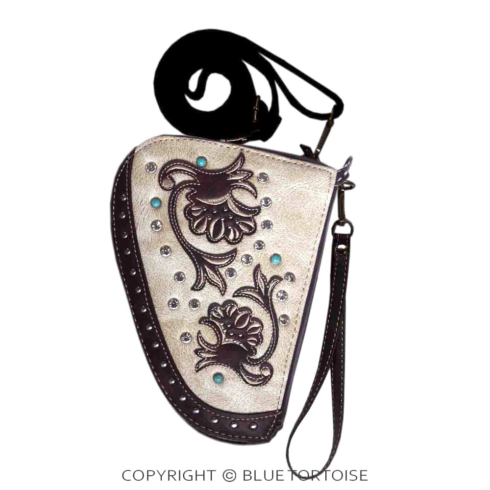 Swirly Vines Embroidery Faux Leather Gun Shape Crossbody Pouch