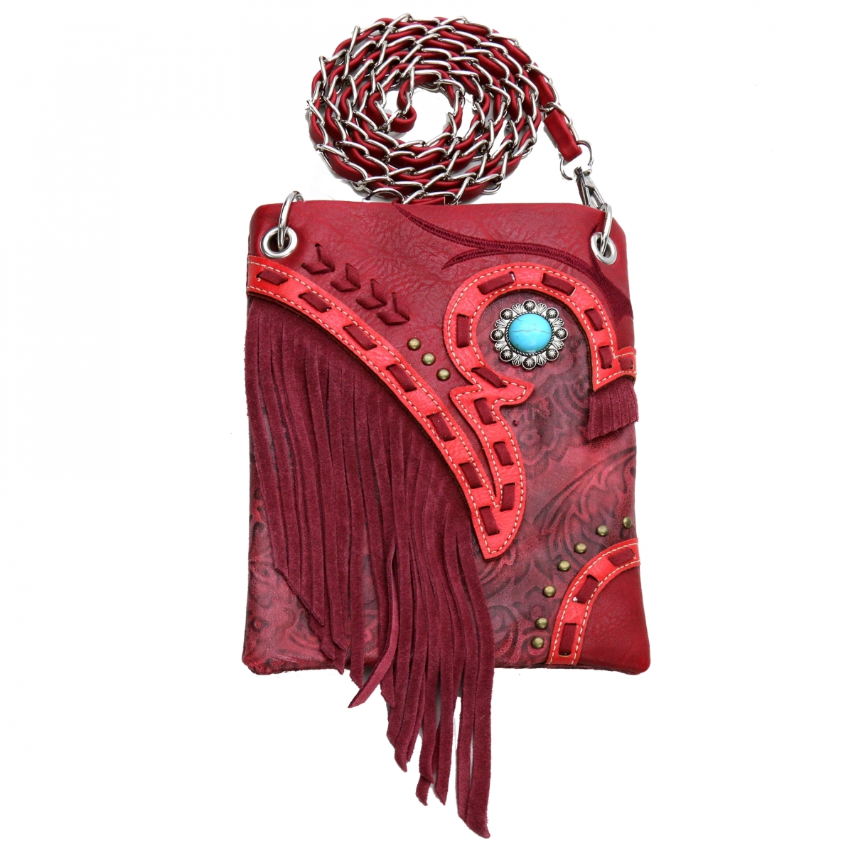 Western Turquoise Accent with Faux Leather Tassel Crossbody Bag