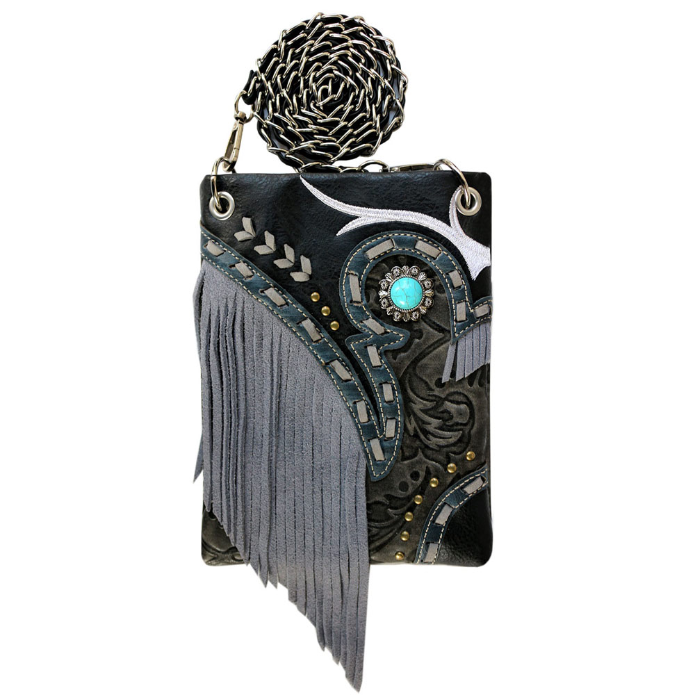 Western Turquoise Accent with Faux Leather Tassel Crossbody Bag