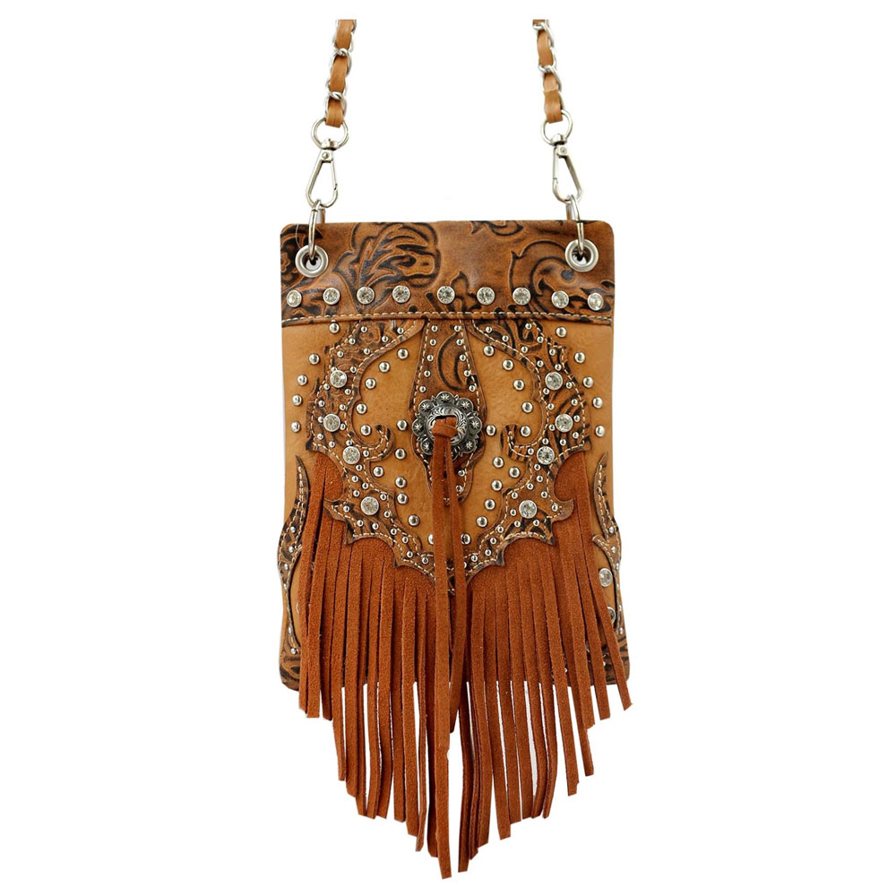 Western Pattern with Faux Leather Tassel Crossbody Bag