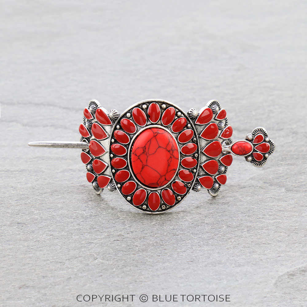 Western Epoxy Concho Stone Stick Barrette