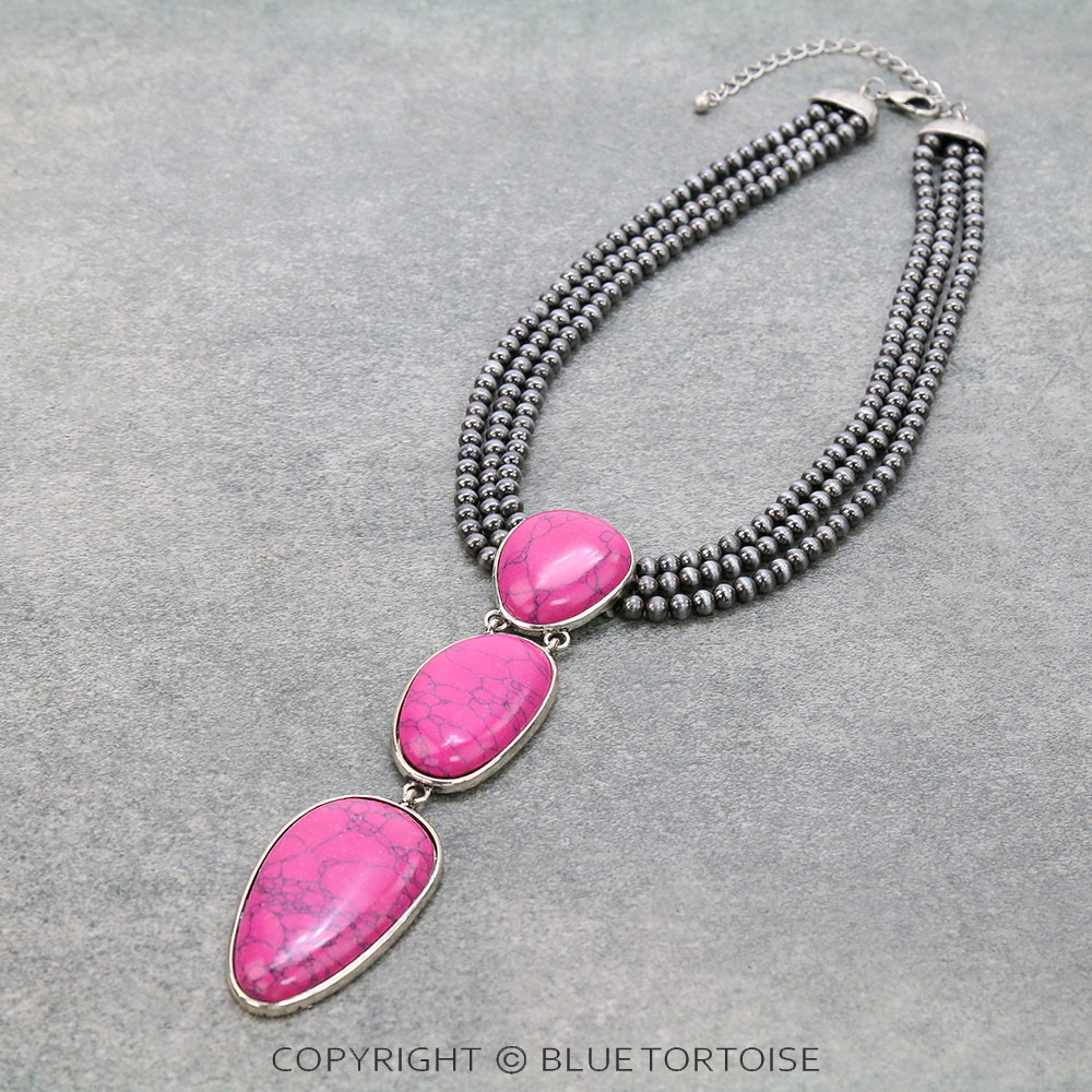 Navajo Style Beads with Stone Pendant Necklace