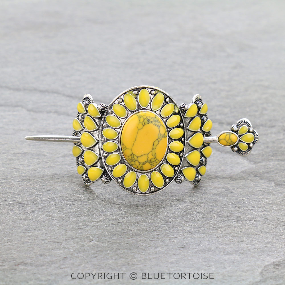 Western Epoxy Concho Stone Stick Barrette