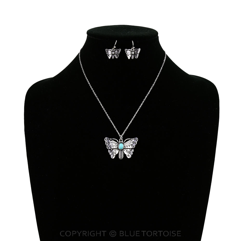 Western Butterfly Pendant Necklace Set - Image 2