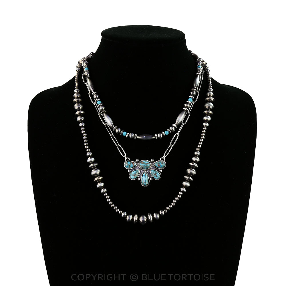 3 Layered Western Half Concho Stone Necklace - Image 2
