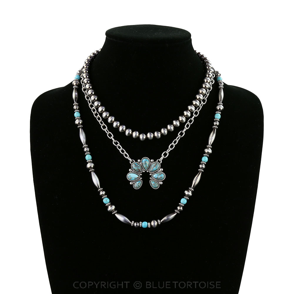 3 Layered Western Squash Blossom Stone Necklace - Image 2