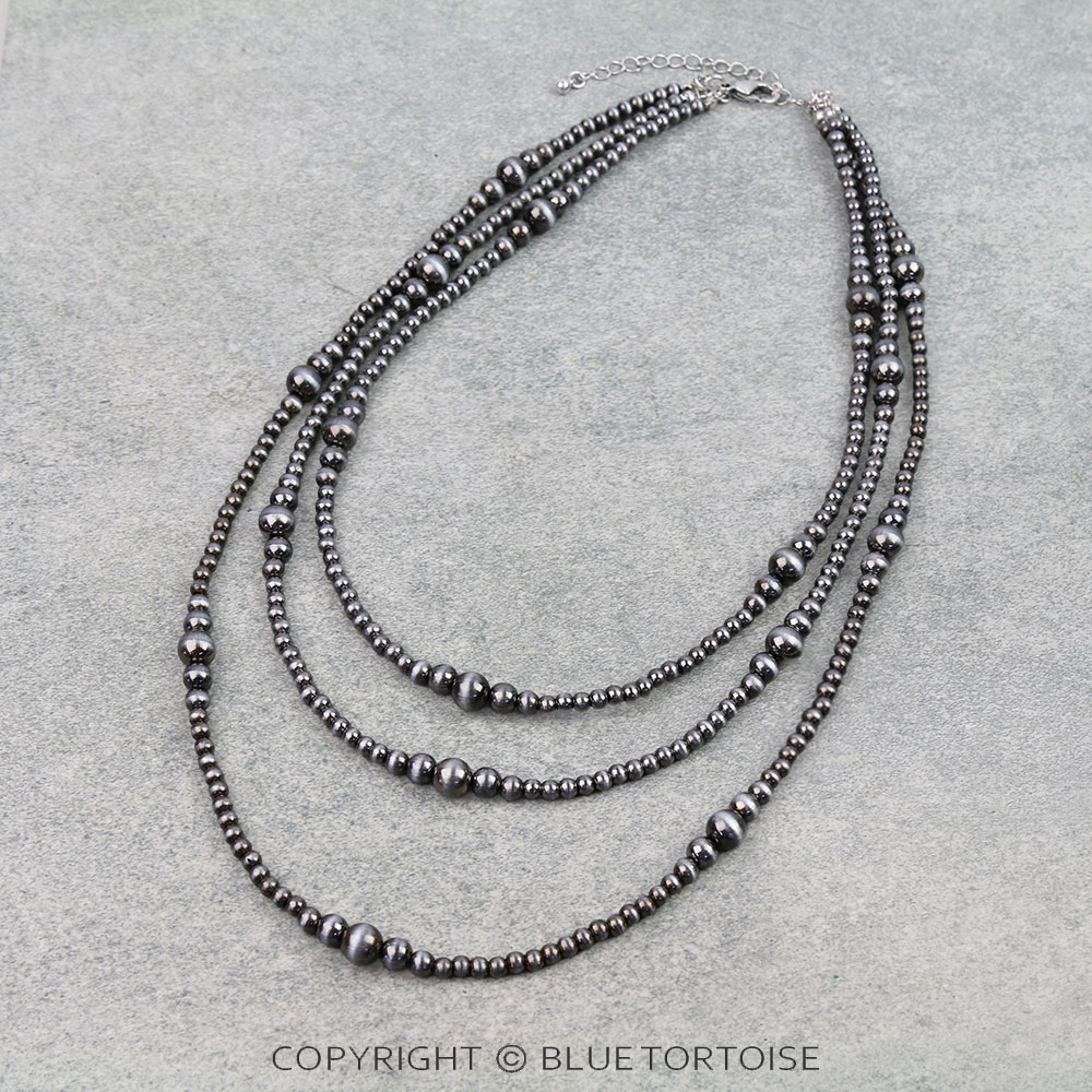 3 Layered Navajo Style Pearl Necklace