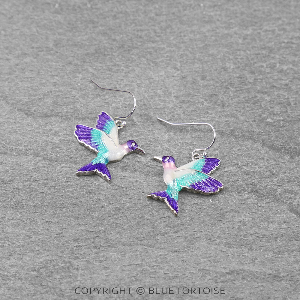 Garden Epoxy Hummingbird Dangle Earrings