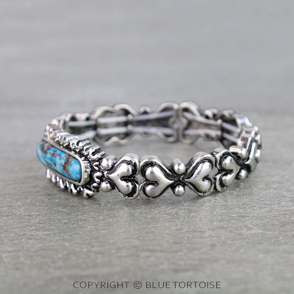 Western Hand Stone Heart Bar Stretch Bracelet - Image 2