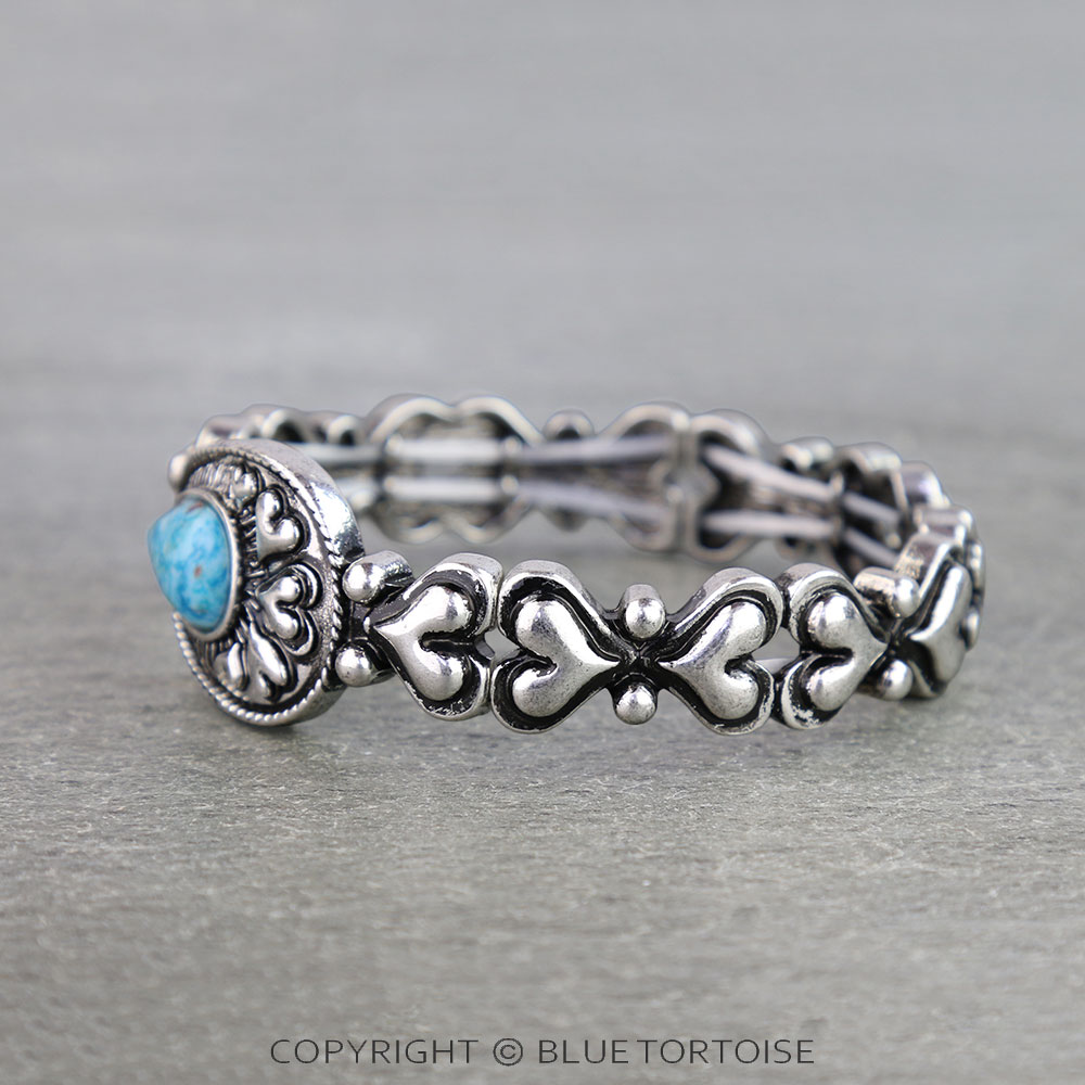 Western Hand Stone Heart Teardrop Stretch Bracelet - Image 2