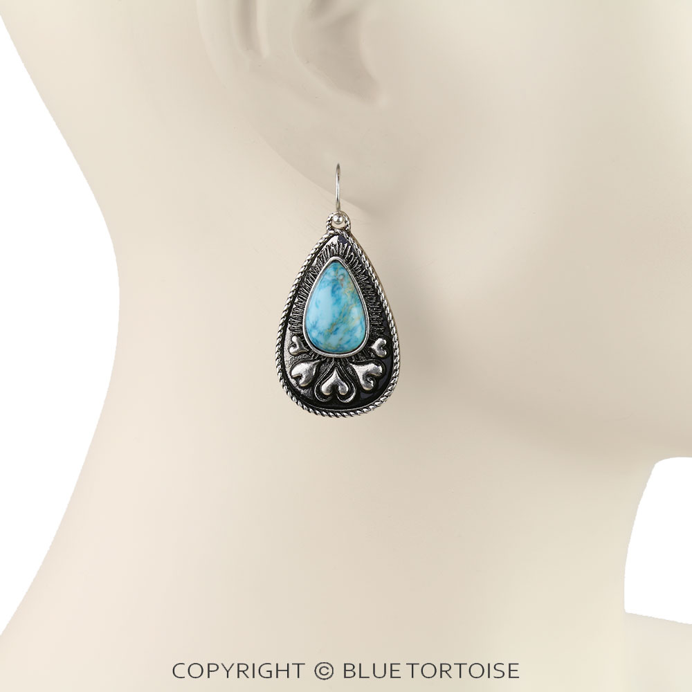 Western Hand Stone Heart Teardrop Dangle Earrings - Image 2