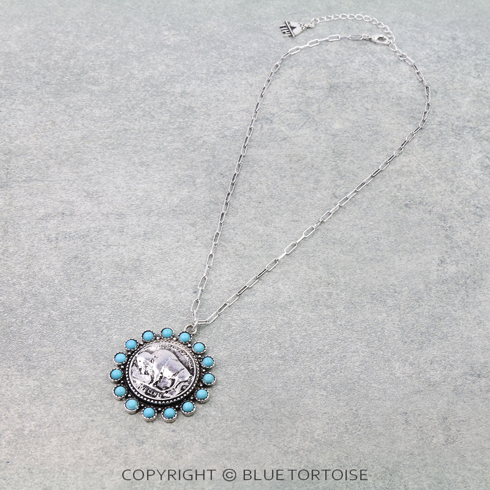 Western Buffalo Coin Stone Necklace - Image 3