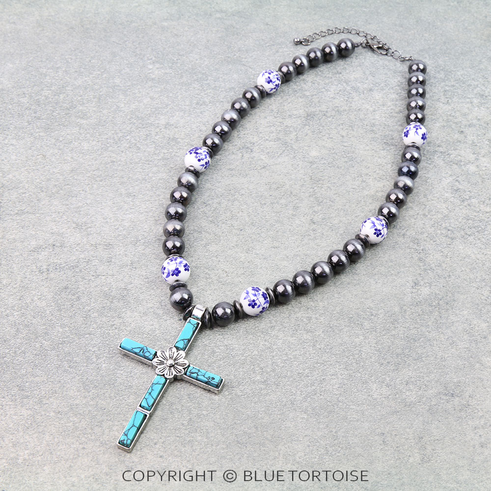 Western Cross Navajo Style Ceramic Necklace