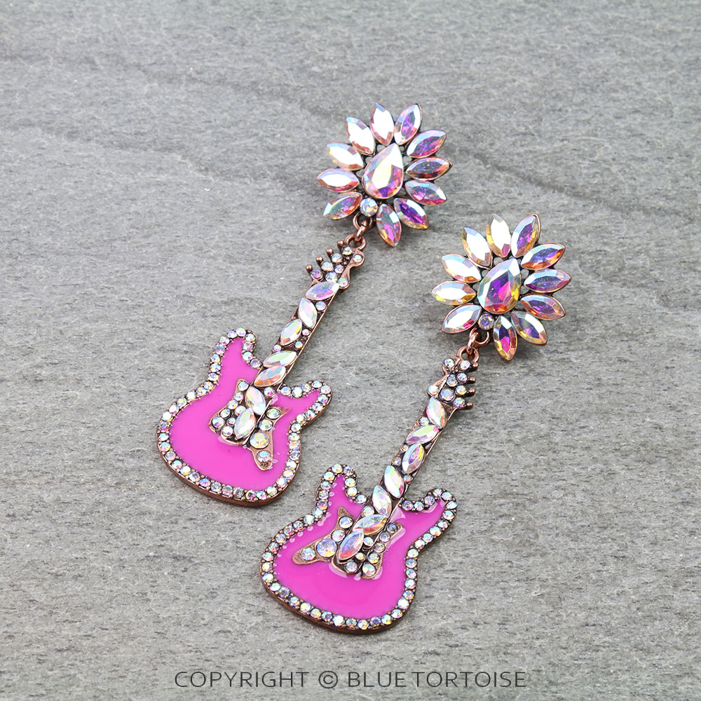 Western Enamel Guitar Stud Earrings