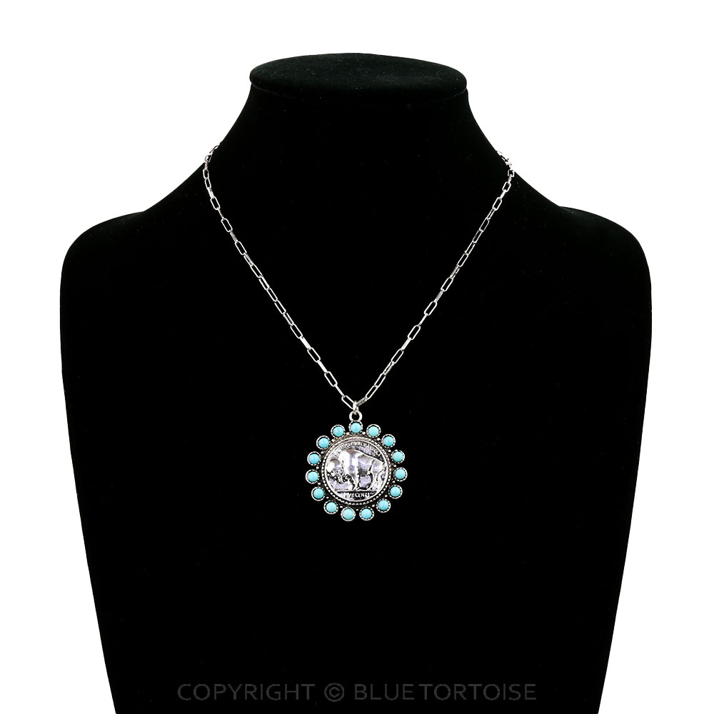 Western Buffalo Coin Stone Necklace - Image 2
