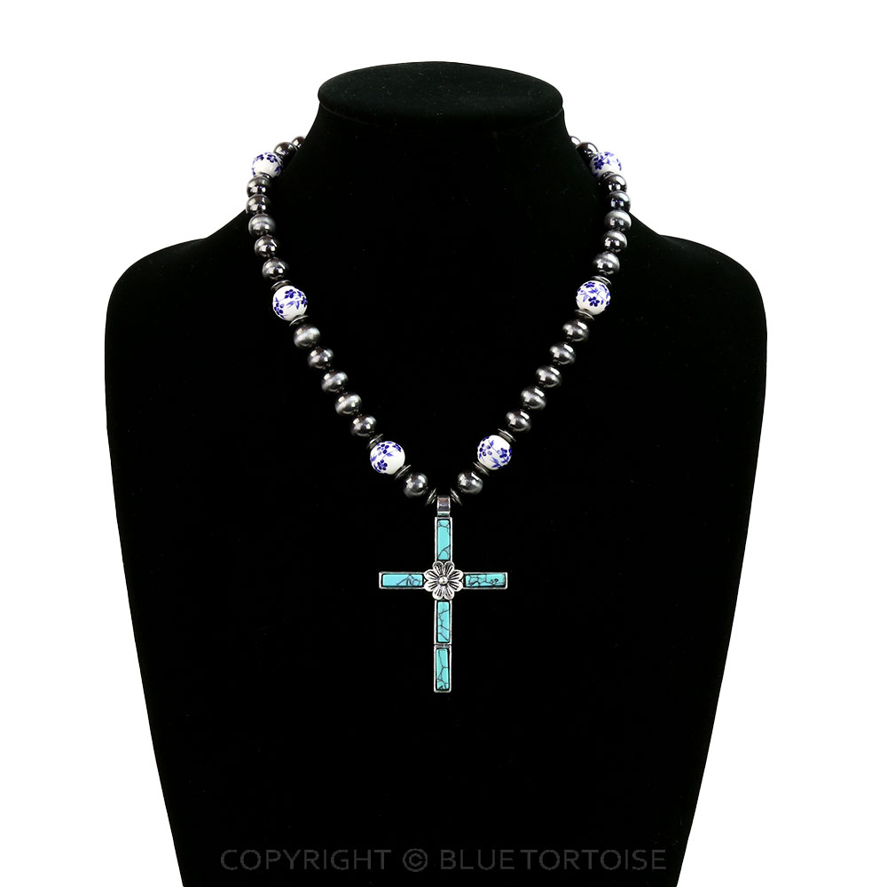 Western Cross Navajo Style Ceramic Necklace - Image 2