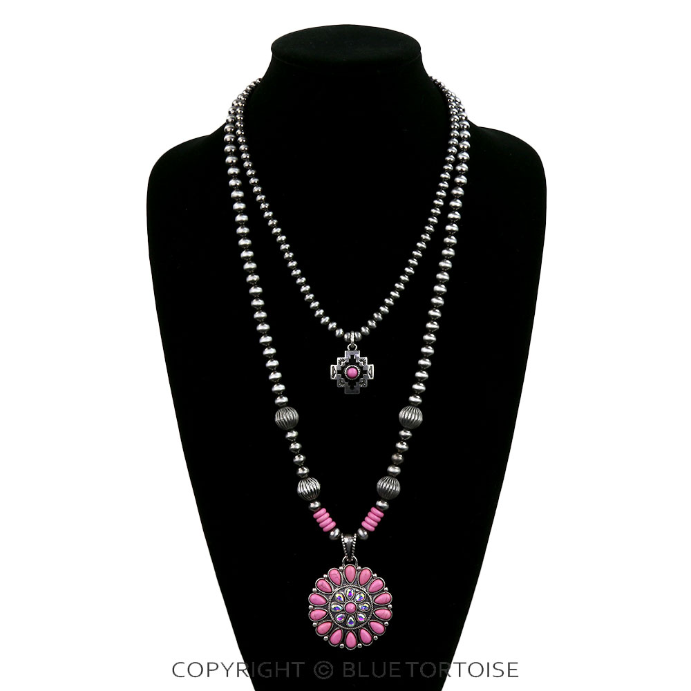 2 Layered Western Concho Stone Necklace - Image 2