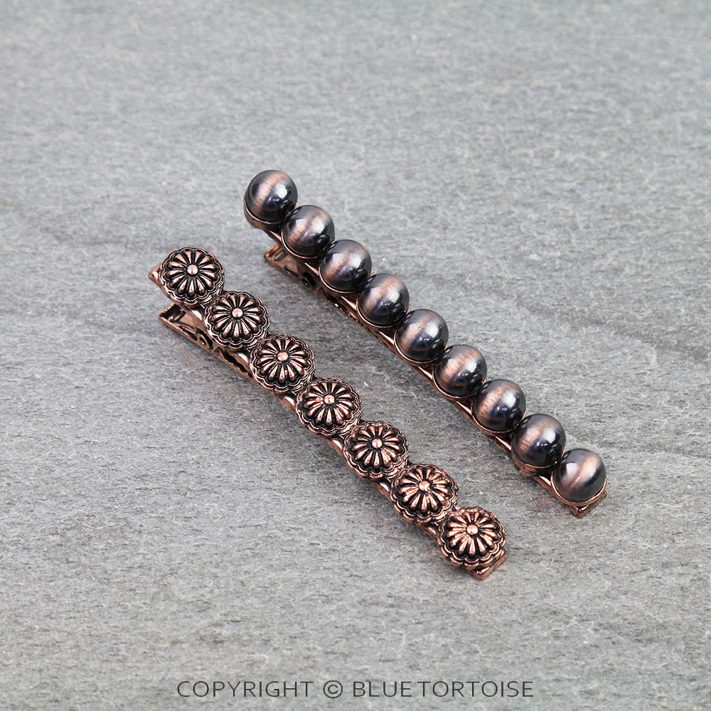 2.75" 2 Pcs Western Concho and Navajo Style Pearl Hair Clip