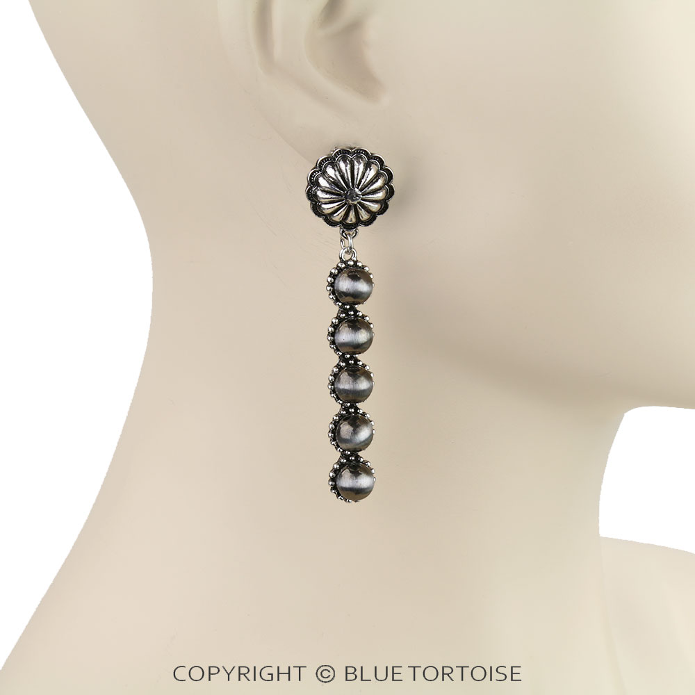 Western Navajo Style Pearl Drop Concho Stud Earrings - Image 2