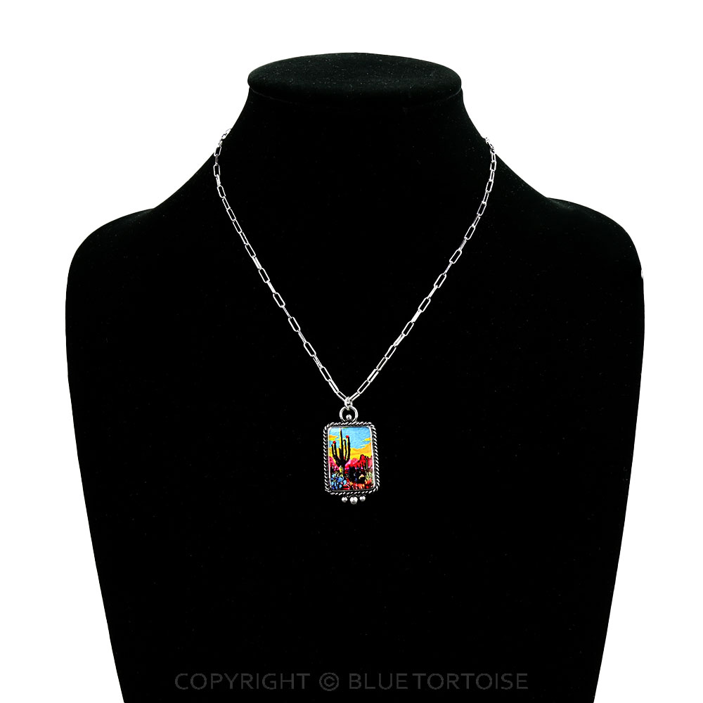 Western Cactus Scenery Print Necklace - Image 2