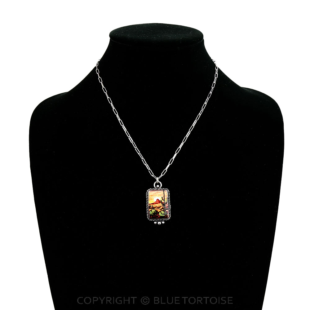 Western Cactus Scenery Print Necklace - Image 2