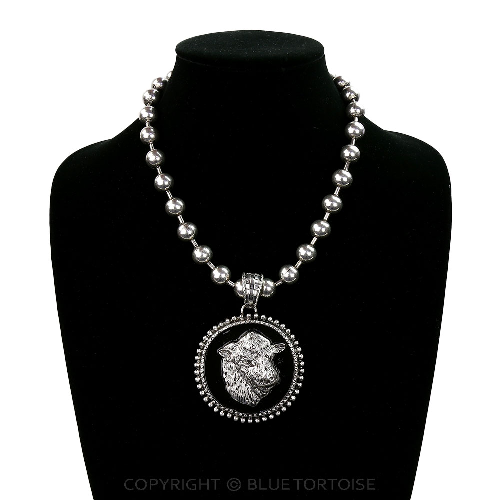 Western Cow Round Pendant Necklace - Image 2