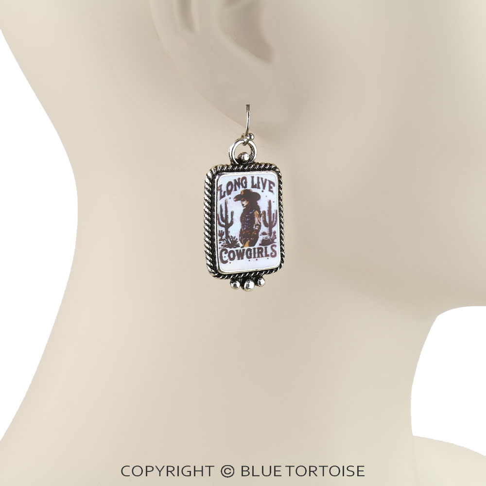 Western Cowgirl Scenery Print Dangle Earrings - Image 2