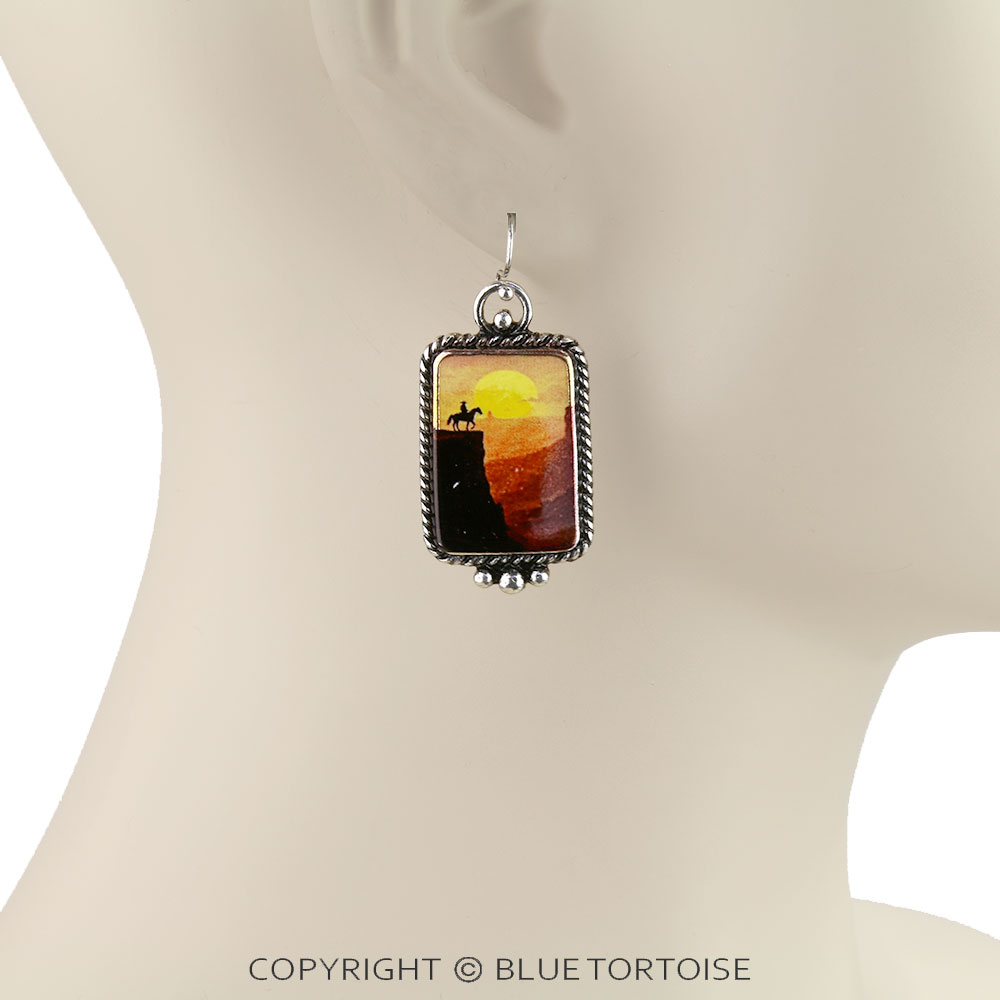 Western Landscape Scenery Print Dangle Earrings - Image 2