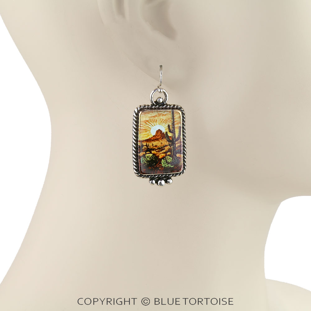 Western Cactus Scenery Print Dangle Earrings - Image 2