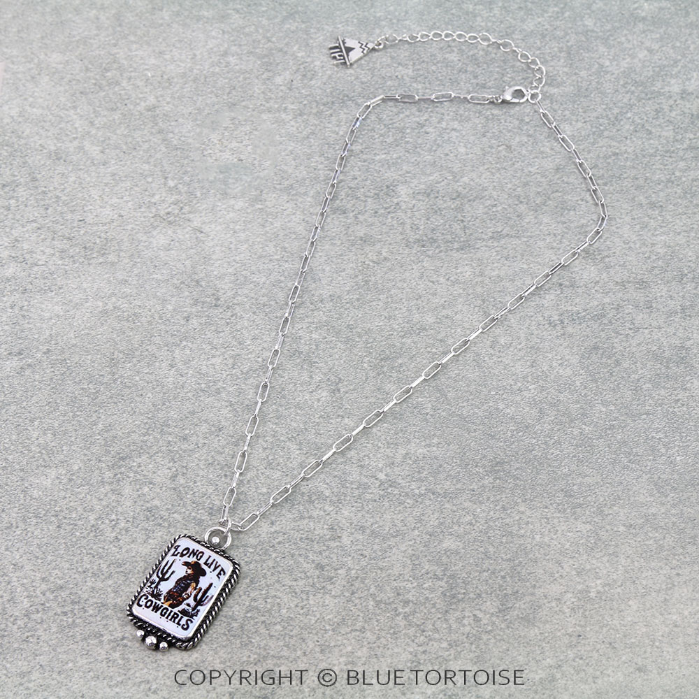 Western Cowgirl Scenery Print Necklace