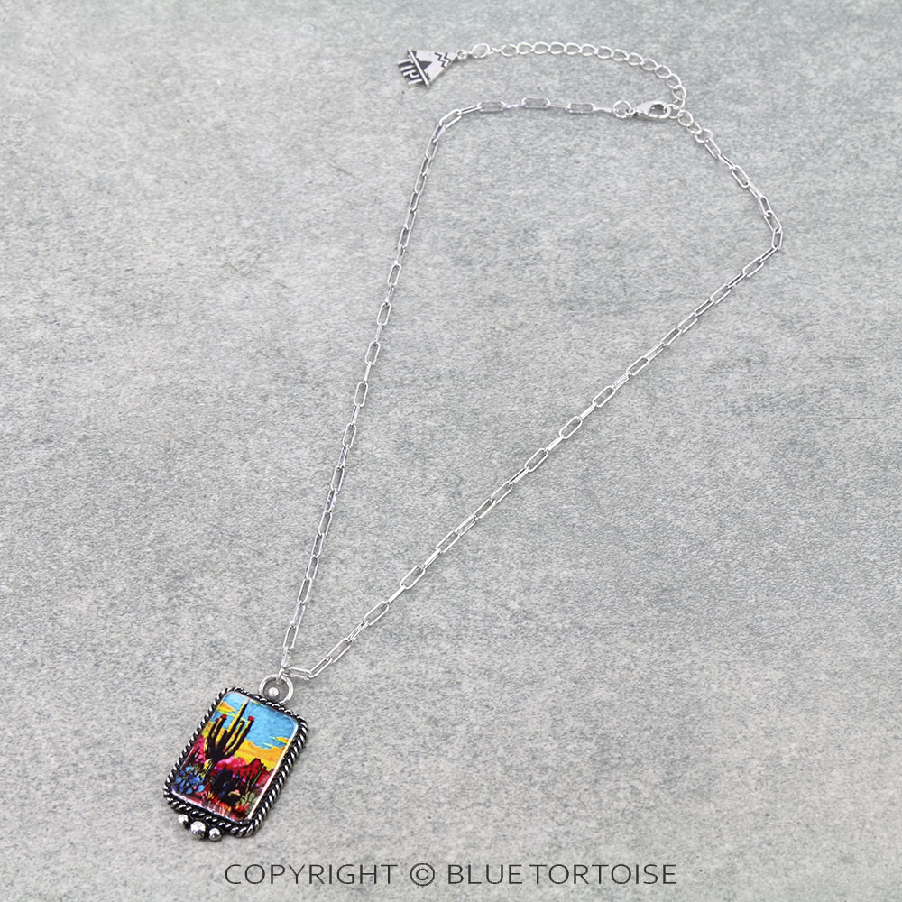 Western Cactus Scenery Print Necklace