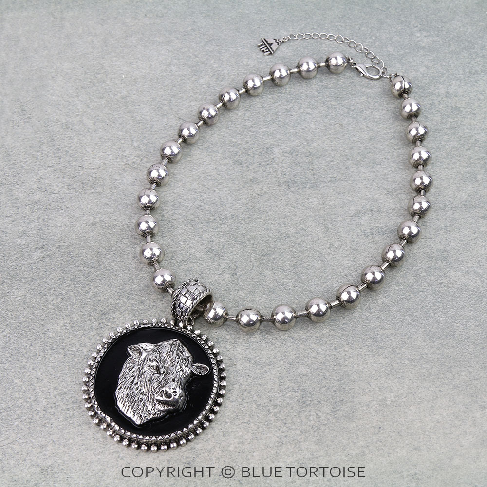 Western Cow Round Pendant Necklace