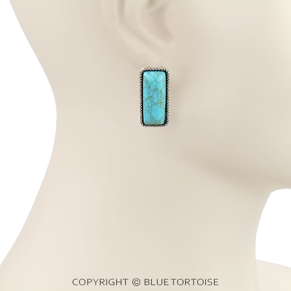 Western Rectangle Shape Stone Stud Earrings - Image 2