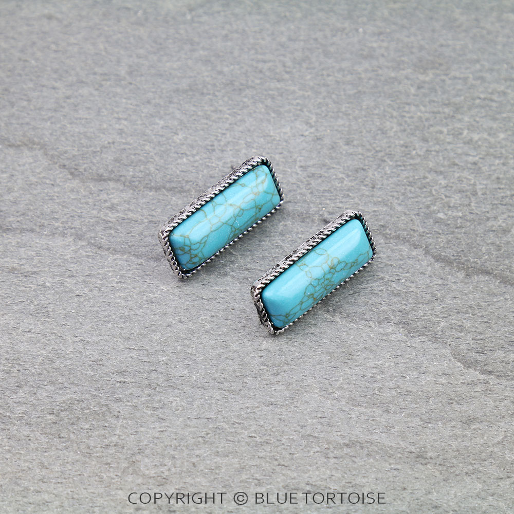 Western Rectangle Shape Stone Stud Earrings - Image 3